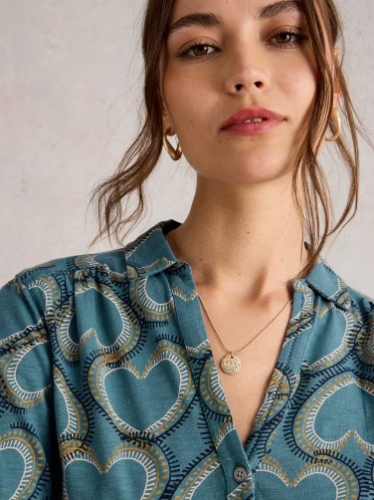 White Stuff Ladies ANNIE COLLARED SHIRT JERSEY in BLUE PRINT