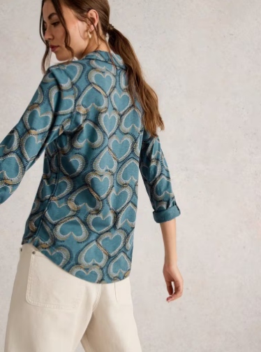 White Stuff Ladies ANNIE COLLARED SHIRT JERSEY in BLUE PRINT