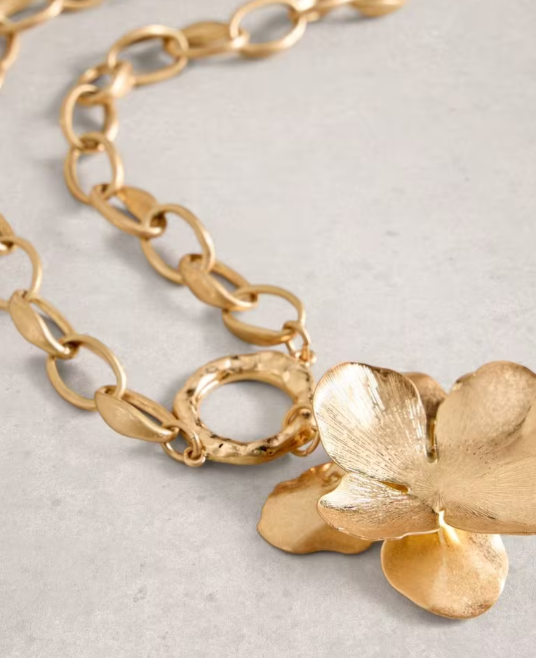 White Stuff Belle Floral Necklace in GOLD TONE METALLIC