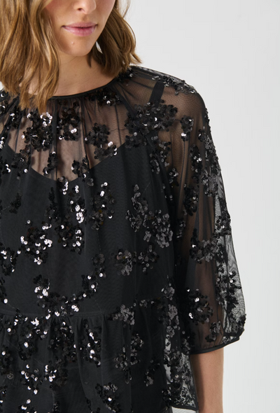 Part Two Ladies VivanPW Blouse In Black Sequins On Mesh, Vivan