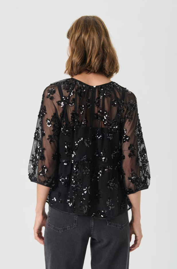 Part Two Ladies VivanPW Blouse In Black Sequins On Mesh, Vivan