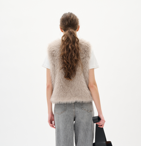 In Wear Ladies  Faux Fur Waistcoat ZaziaIW in Clay, Zazia Gilet