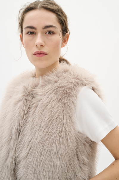 In Wear Ladies  Faux Fur Waistcoat ZaziaIW in Clay, Zazia Gilet