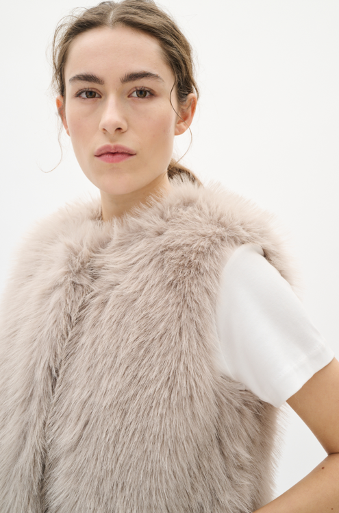 In Wear Ladies  Faux Fur Waistcoat ZaziaIW in Clay, Zazia Gilet