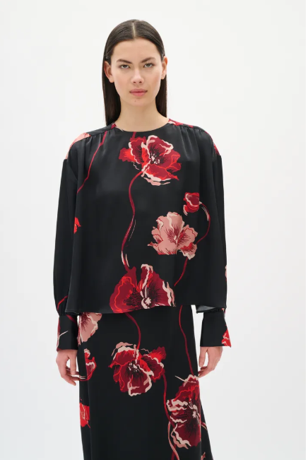 Inwear Ladies  DawnIw Blouse In Black Poppy Rose - Dawn Blouse