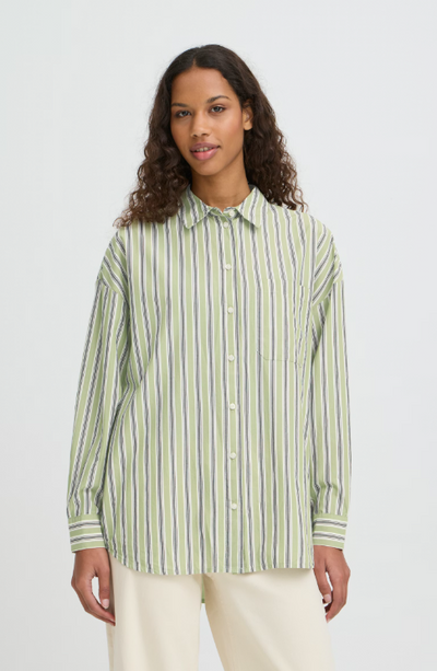 Ichi Ladies IHFluca Shirt In Green Stripe