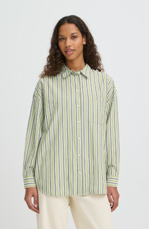 Ichi Ladies IHFluca Shirt In Green Stripe