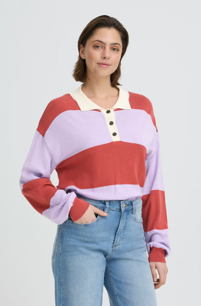 Ichi Ladies IHBOSTON LS Pullover In Purple Rose Comb Polo