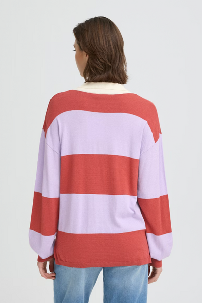 Ichi Ladies IHBOSTON LS Pullover In Purple Rose Comb Polo