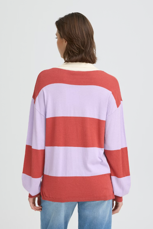 Ichi Ladies IHBOSTON LS Pullover In Purple Rose Comb Polo