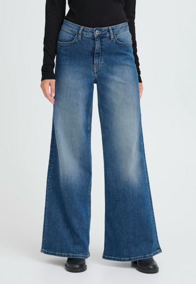 Ichi Ladies IHTWIGGY WIDE Jeans In Medium Blue