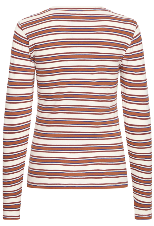Ichi Ladies Long Sleeve T Shirt IHMira in Red Multi Stripe, Mira Tee