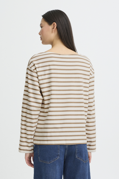 Ichi Ladies Boatneck LS2 Top IHMira in Sepia Tint Cloud Dancer, Mira Tee