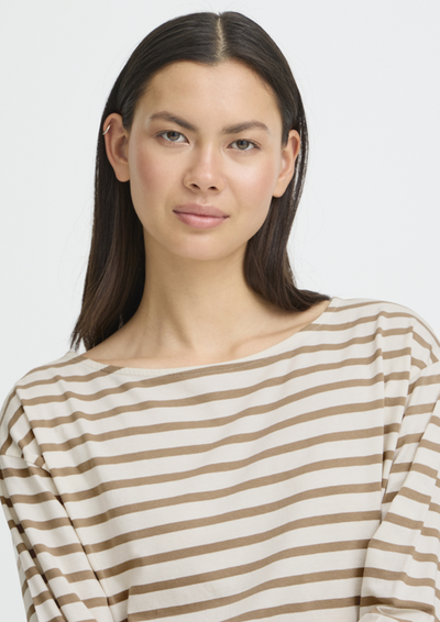 Ichi Ladies Boatneck LS2 Top IHMira in Sepia Tint Cloud Dancer, Mira Tee