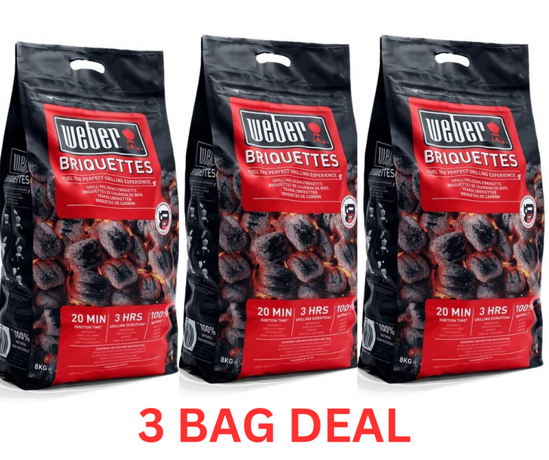 Weber Barbecue Charcoal Briquettes 8kg, 3 Bag Deal