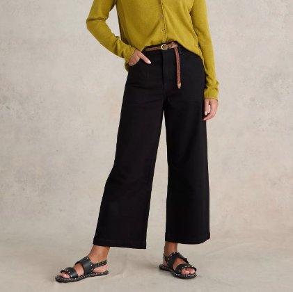 White Stuff Tia Cropped Wide Leg Jean in Pure Black