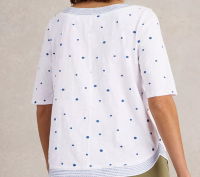 White Stuff Ladies Weaver Embroidered Tee in White MLT