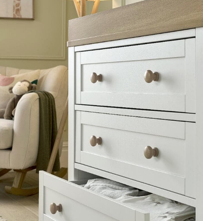 Mamas & Papas Wedmore 3 Piece Cotbed Range with Dresser Changer & Wardrobe - White/Natural