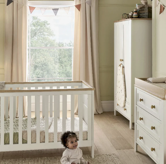 Mamas & Papas Wedmore 3 Piece Cotbed Range with Dresser Changer & Wardrobe - White/Natural