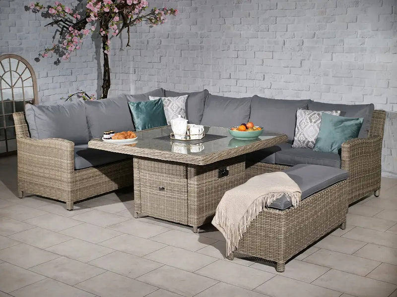 Royalcraft Wentworth 8 Seater Deluxe Modular Corner Dining Lounging Set with Square Fire Pit Table