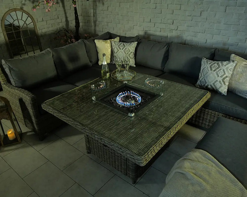 Royalcraft Wentworth 8 Seater Deluxe Modular Corner Dining Lounging Set with Square Fire Pit Table