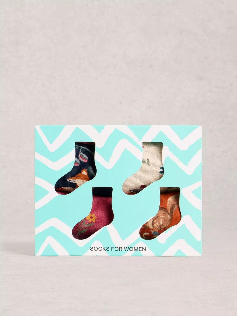 4 Pack Woodland Ankle Socks  NAVY MULTI