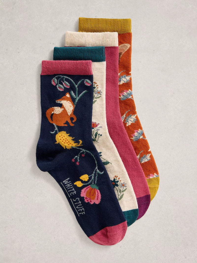4 Pack Woodland Ankle Socks  NAVY MULTI