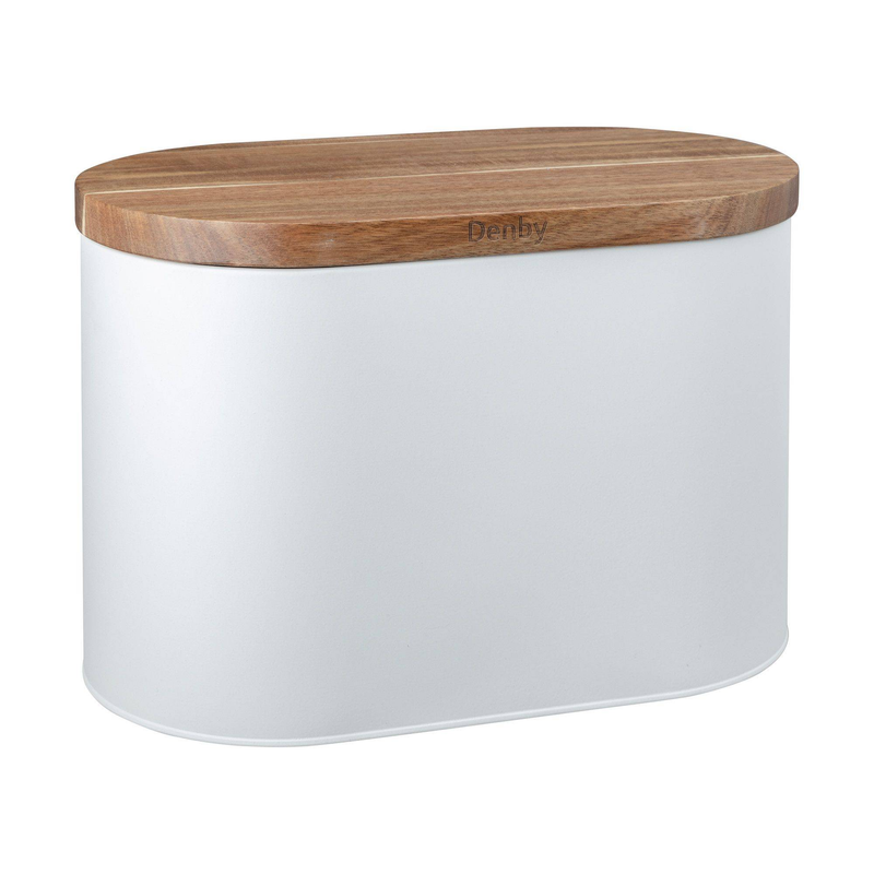 Denby Bread Bin With Acacia Lid White