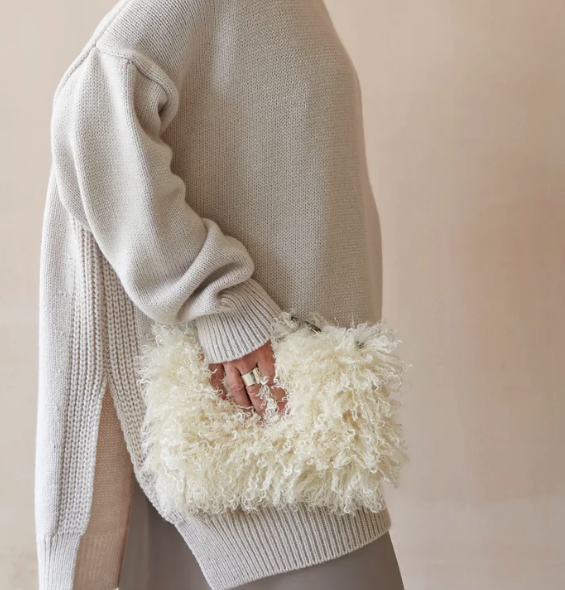 Chalk Ladies Small Pouch Bag Afghan in Cream