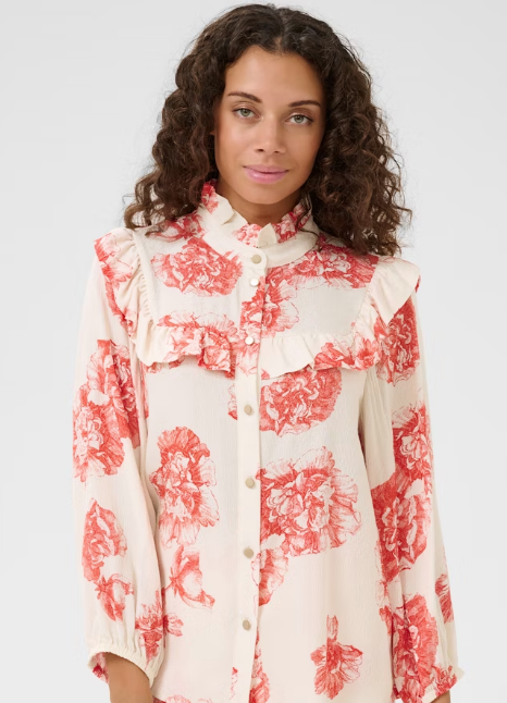 Culture Ladies CUalexa Blouse In Offwhite/Red Flower, Alexa