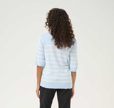 Culture Women’s CUannemette Knitted Short Sleeve Pullover in Cashmere Blue Stripe, Annemette