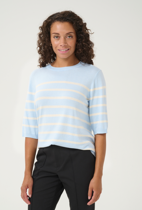 Culture Women’s CUannemette Knitted Short Sleeve Pullover in Cashmere Blue Stripe, Annemette