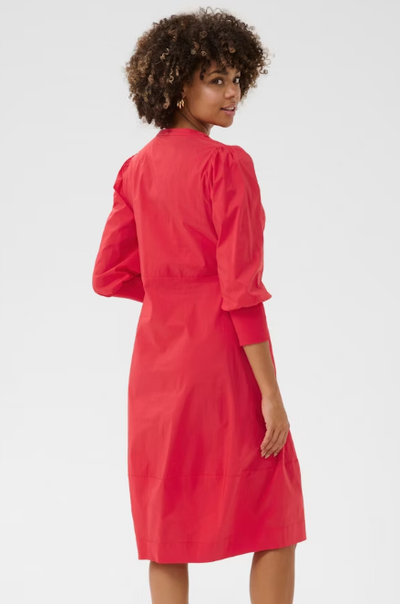 Culture Ladies CUantoinett 3/4 Sleeve Dress In Fiery Red