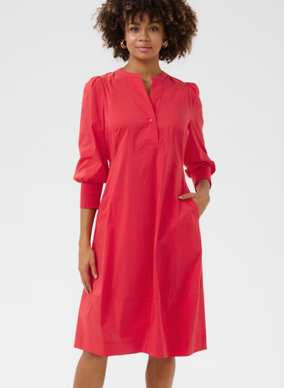 Culture Ladies CUantoinett 3/4 Sleeve Dress In Fiery Red, Antoinett