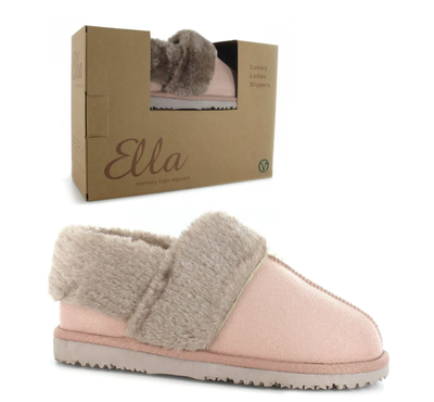 Ella Ladies Luxury Fur Lined Full Slipper Billie in Mink, Billy