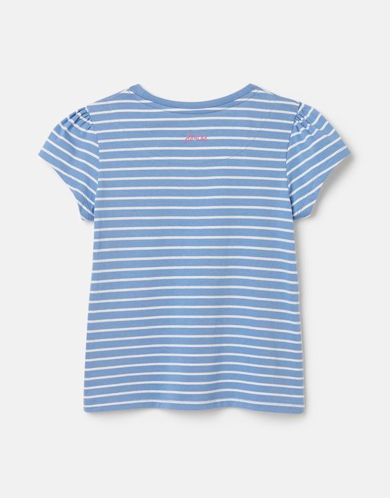Joules Girls Pixie Screenprint T-Shirt - Blue Stripe Flamingo