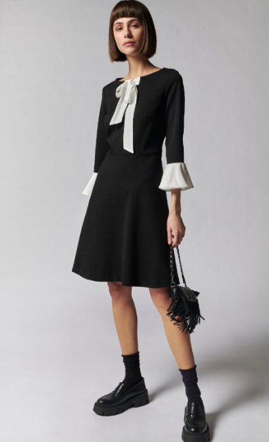 LuckyLu Ladies Dress in Black with White Details ABITO CON FIOCCO