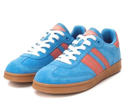 Teddy Smith Ladies Suede Lace Up Trainers 120007 in Blue Combination with Orange