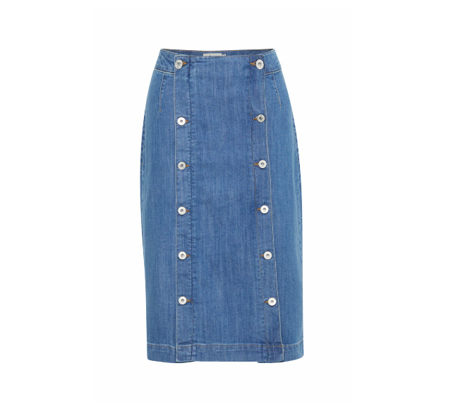 Ichi Ladies IHBONNIES Skirt In Washed Blue Denim