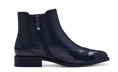 Tamaris Ladies Ankle Boots 25347-73 in Navy Patent Zip Up