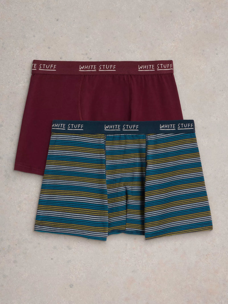 White Stuff 2pack Boxers Plain Stripe in PLUM MULTI