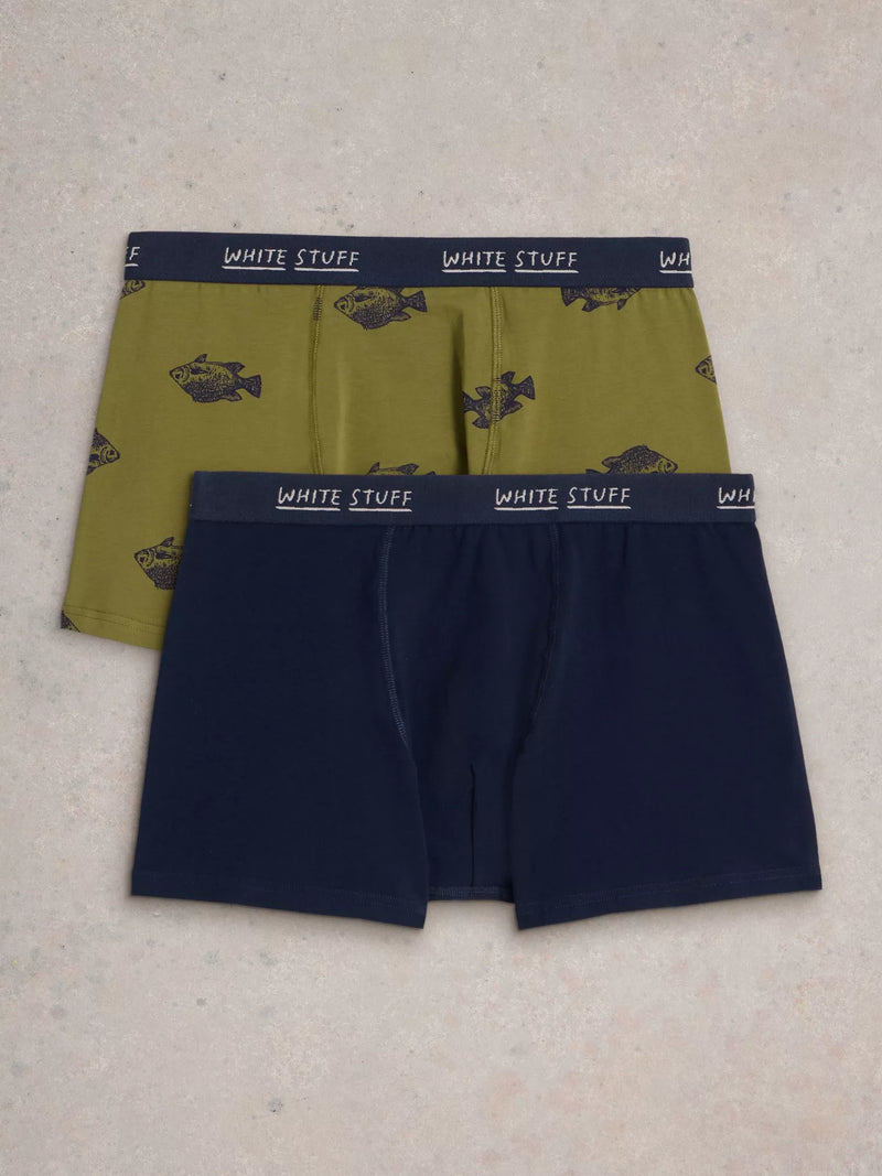 White Stuff 2pack Boxers Plain Print in GREEN MULTI