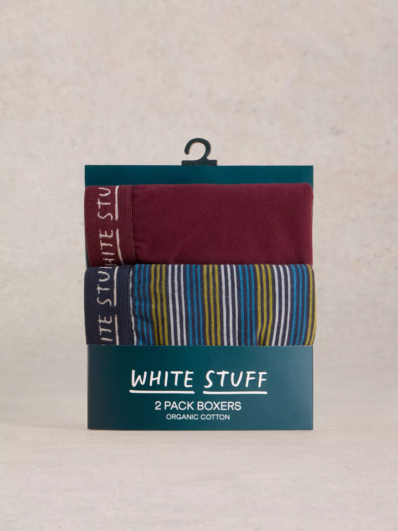 White Stuff 2pack Boxers Plain Stripe in PLUM MULTI