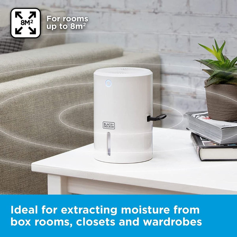 BLACK+DECKER BXEH60001GB Mini Dehumidifier Portable Eco Friendly 900ml White