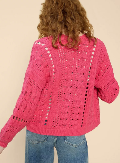 White Stuff Ladies Casey Crochet Cardi  4410551 BRT Pink