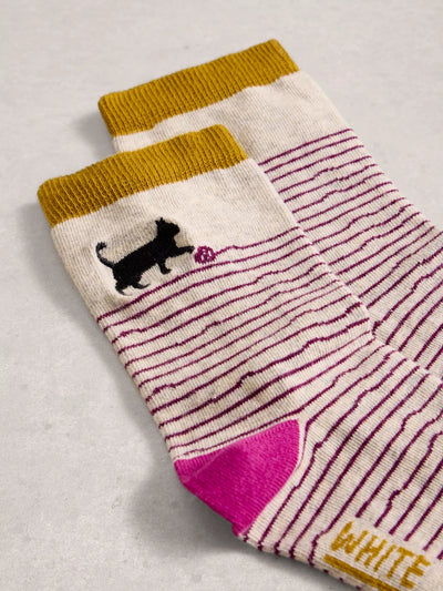 Embroidered Cat Ankle Sock womens