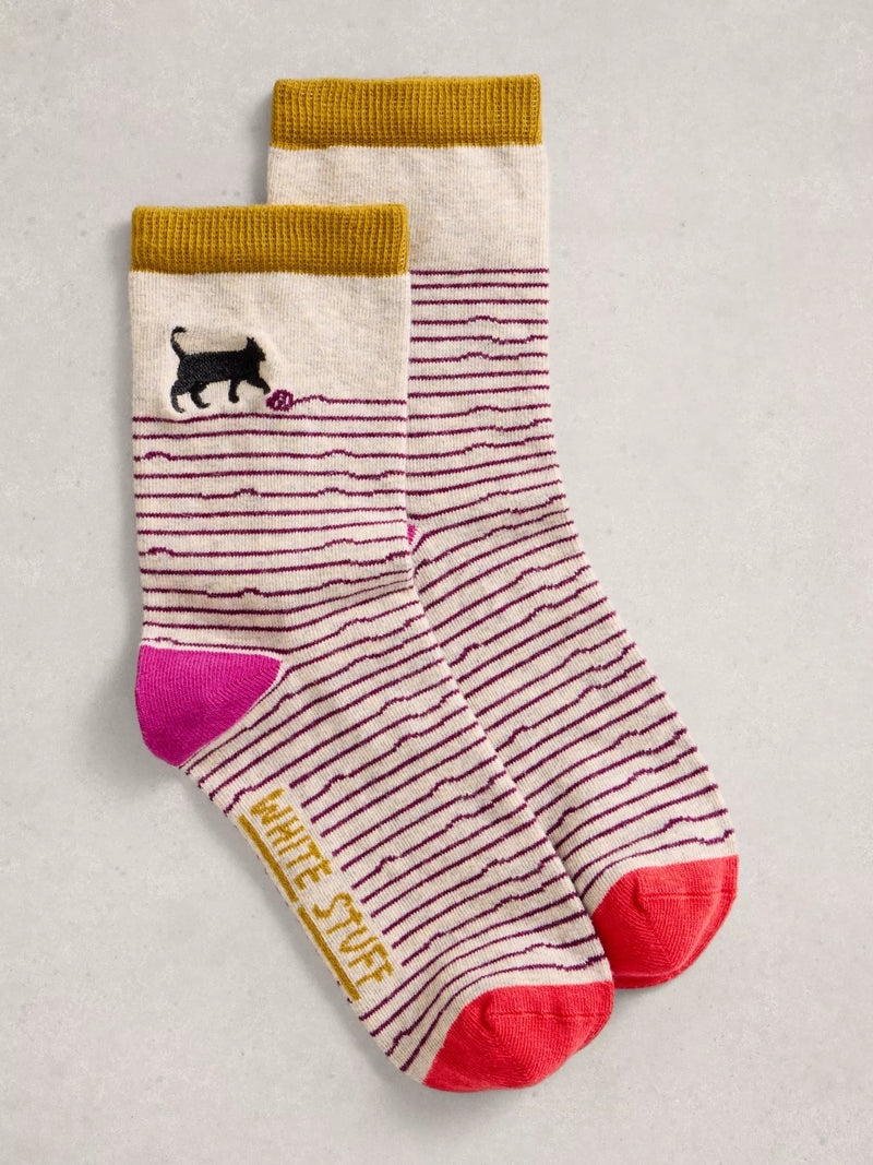 Embroidered Cat Ankle Sock womens