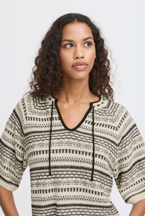 Ichi Ladies IHChany Knitted Pullover in Birch with Black, Chany