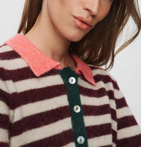 Numph Ladies NUCiara Riette Stripe Pullover in Winetasting, Ciara Jumper