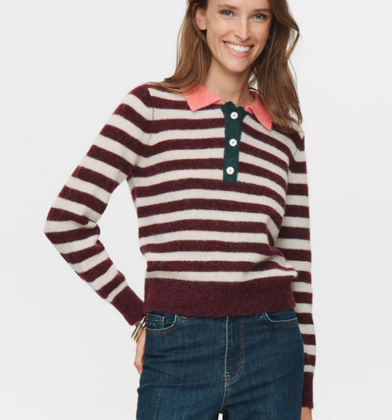 Numph Ladies NUCiara Riette Stripe Pullover in Winetasting, Ciara Jumper